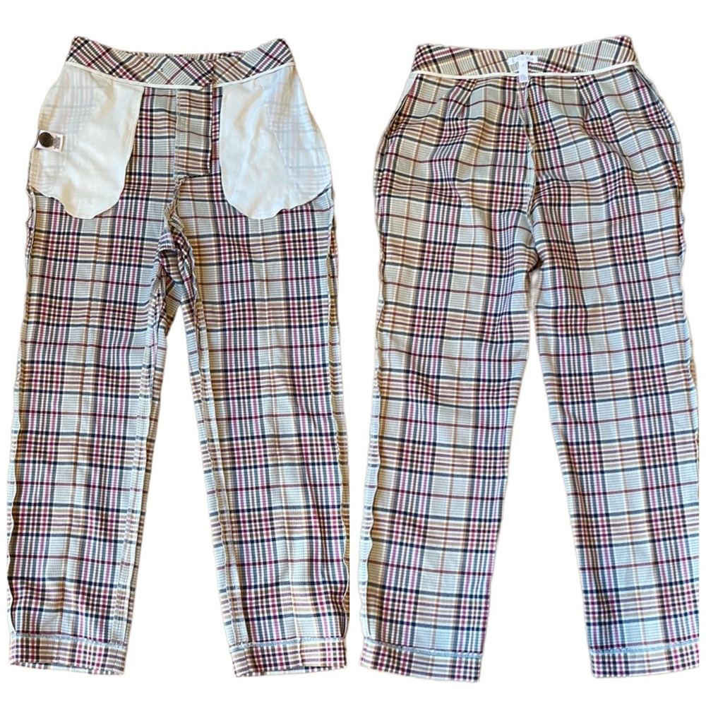 Leith Anthropologie Ivory Arlette Colorful Plaid High Waist Straight Pants Small - Picture 3 of 9